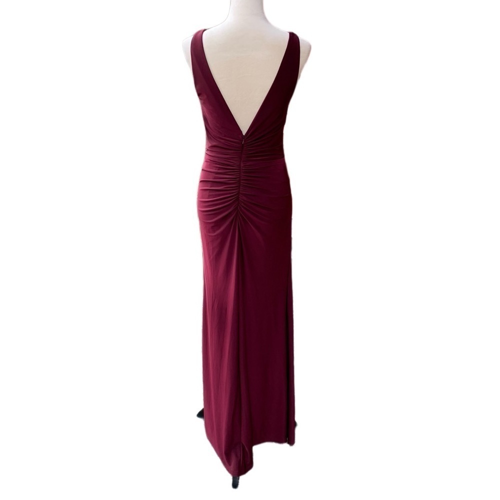 DB STUDIO Ruched Jersey V-neck Sheath Dress in Wine Red Size 6 Bridesmaid Formal - Picture 5 of 13